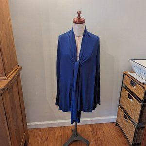 Doncaster Collection Long Open Front Cardigan Tie Front Blue Sweater Size M